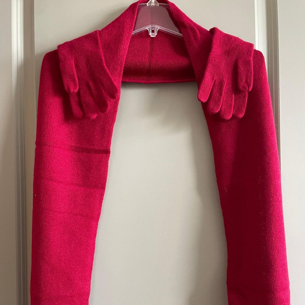 Knitted Scarf with Integrated Mittens – Red